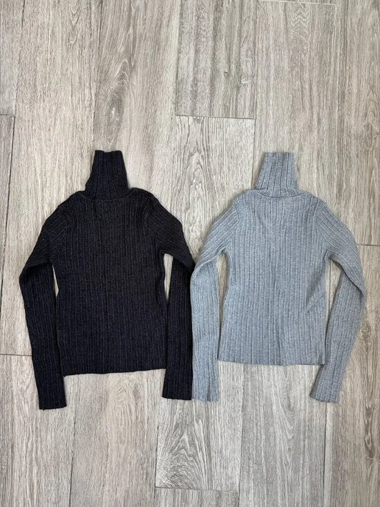 EUC 2 Zara Girls Ribbed Turtleneck Tops Charcoal and Grey Size 11-12 - Picture 2 of 5